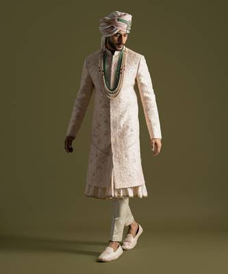 Powder pink tonal embroidered sherwani set 5