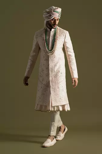 Powder pink tonal embroidered sherwani set
