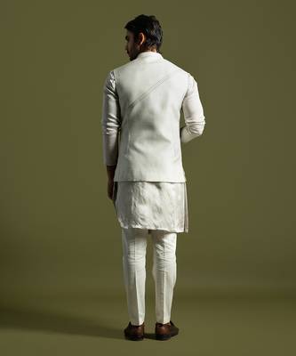 Oyster grey thread work nehru jacket set 4