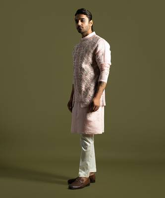 Baby pink chanderi nehru jacket set 3