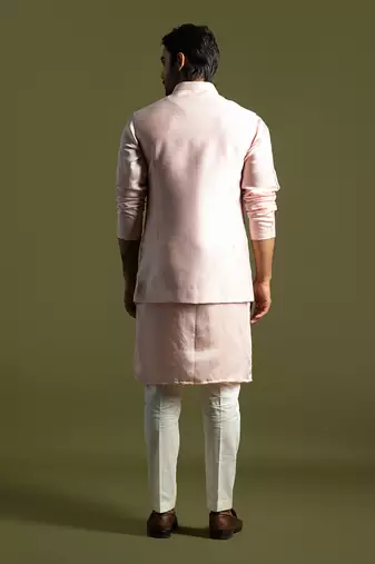 Baby pink chanderi nehru jacket set