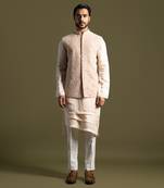 Peach silk nehru jacket set