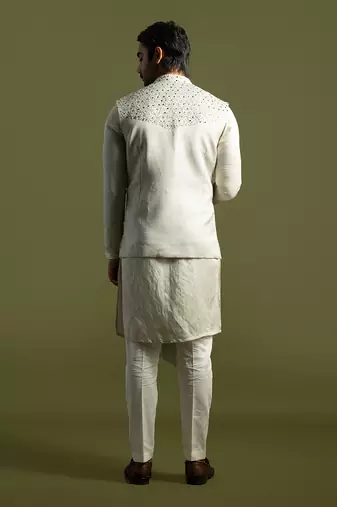 Grey embroidered bundi jacket set