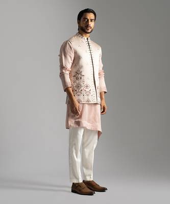Dusty pink geometric thread work nehru jacket set 3