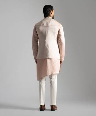 Dusty pink geometric thread work nehru jacket set 4