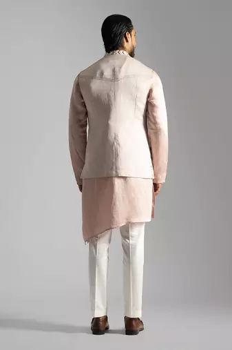 Dusty pink geometric thread work nehru jacket set