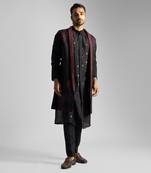 Dark brown open long nehru jacket set