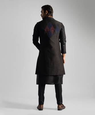 Dark brown open long nehru jacket set 4