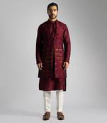 Deep red long nehru jacket set