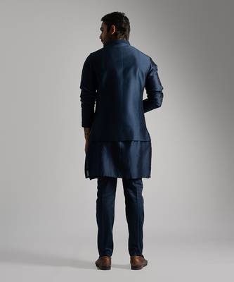 Royal blue chanderi nehru jacket set 4