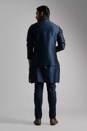 Royal blue chanderi nehru jacket set