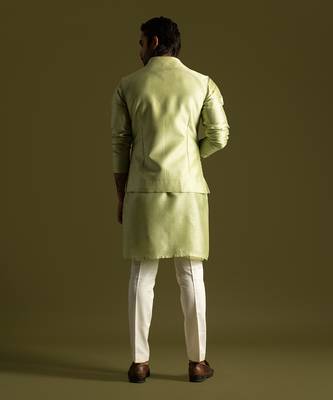 Pistachio green open nehru jacket set 4