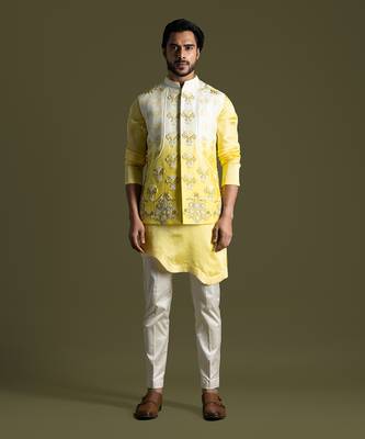 Cream & yellow ombre nehru jacket set 1