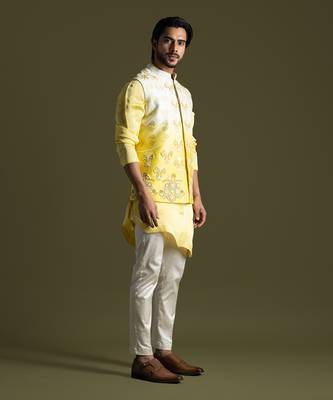 Cream & yellow ombre nehru jacket set 3