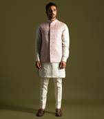 Dusty pink linen satin nehru jacket set