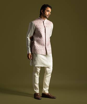 Dusty pink linen satin nehru jacket set 3