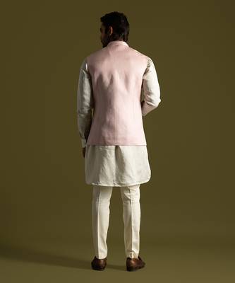 Dusty pink linen satin nehru jacket set 4