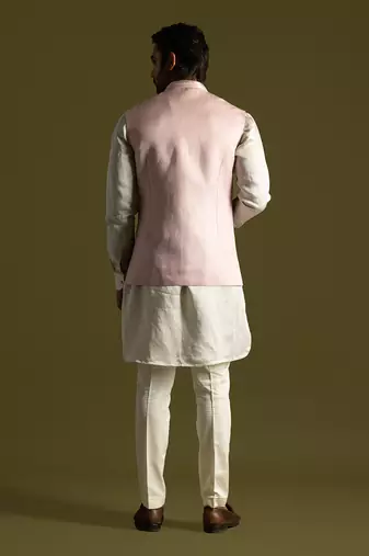 Dusty pink linen satin nehru jacket set