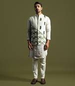 Oyster grey thread work nehru jacket