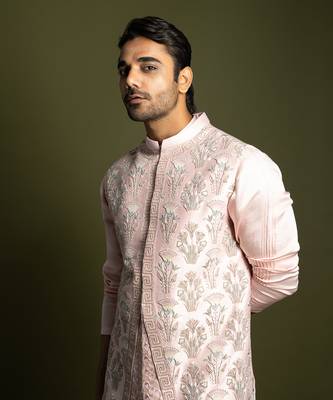 Baby pink chanderi nehru jacket 2