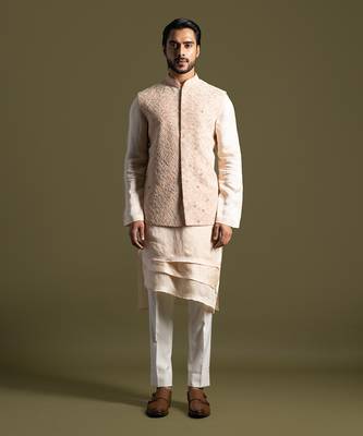 Peach silk nehru jacket 1