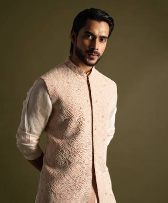 Peach silk nehru jacket 2