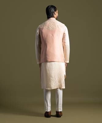 Peach silk nehru jacket 4