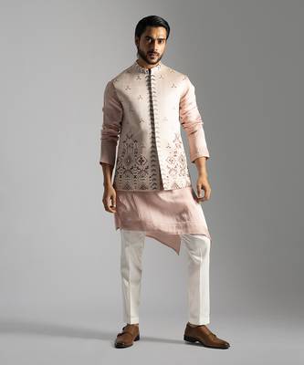 Dusty pink geometric thread work nehru jacket 1