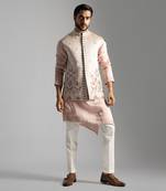 Dusty pink geometric thread work nehru jacket