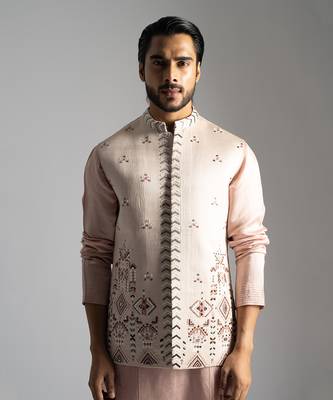 Dusty pink geometric thread work nehru jacket 2