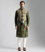 Olive green embroidered nehru jacket