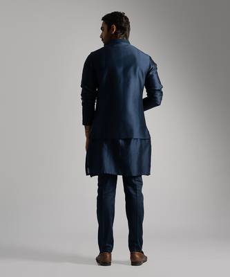 Royal blue chanderi nehru jacket 4