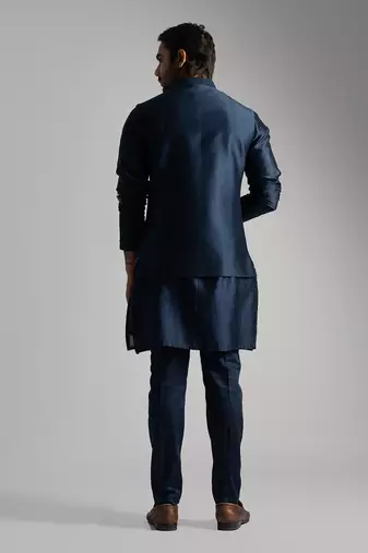 Royal blue chanderi nehru jacket