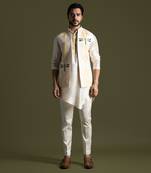 Cream thread work open nehru jacket