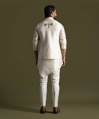Cream thread work open nehru jacket 4