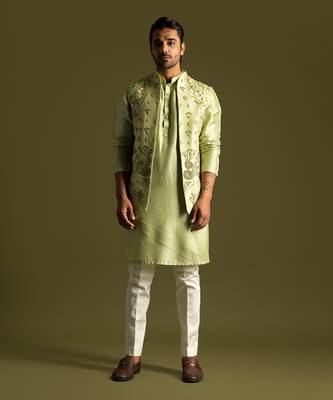 Pistachio green open nehru jacket 1