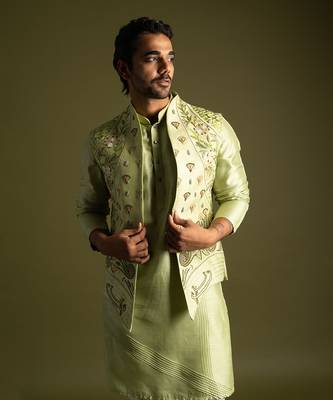 Pistachio green open nehru jacket 2