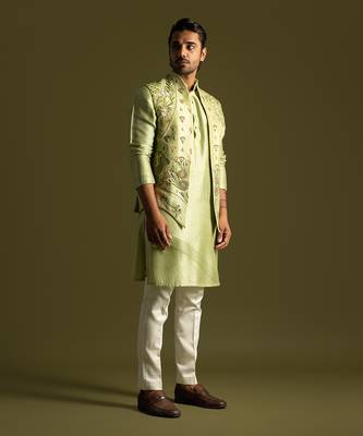 Pistachio green open nehru jacket 3