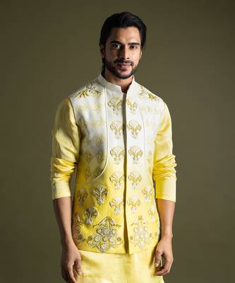 Cream & yellow ombre nehru jacket 1