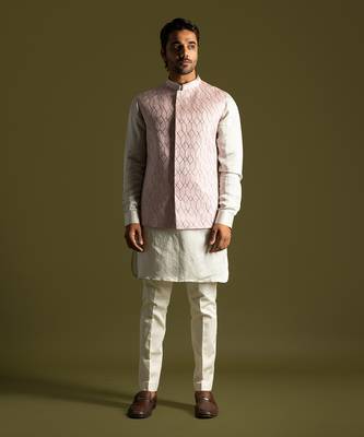 Dusty pink linen satin nehru jacket 1