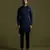 Navy blue linen satin kurta with slim fit pants