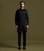Black linen satin kurta with slim fit pants