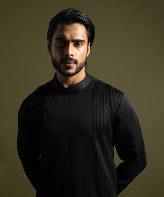 Black linen satin kurta with slim fit pants 2
