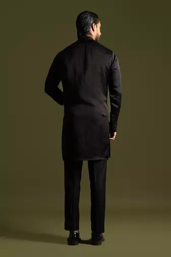 Black smocking detailed kurta with slim fit pants