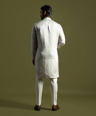 Oyster grey linen satin kurta with cream pant 4