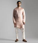 Pink linen diagonal cut kurta satin kurta with slim fit pants