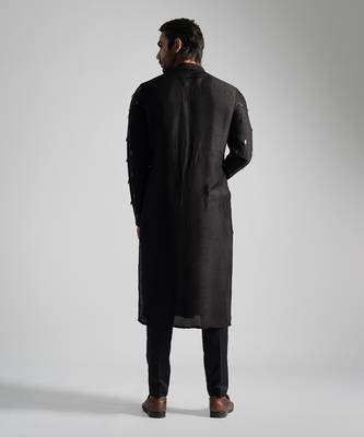 Black bamberg silk straight kurta with slim fit pants 4