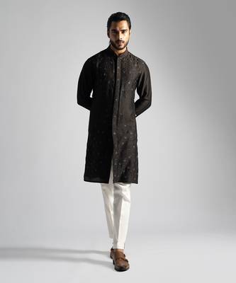Dark brown shirt kurta with slim fit pants 1