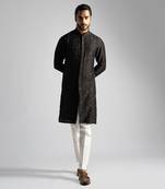 Dark brown shirt kurta with slim fit pants