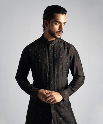 Dark brown shirt kurta with slim fit pants 2